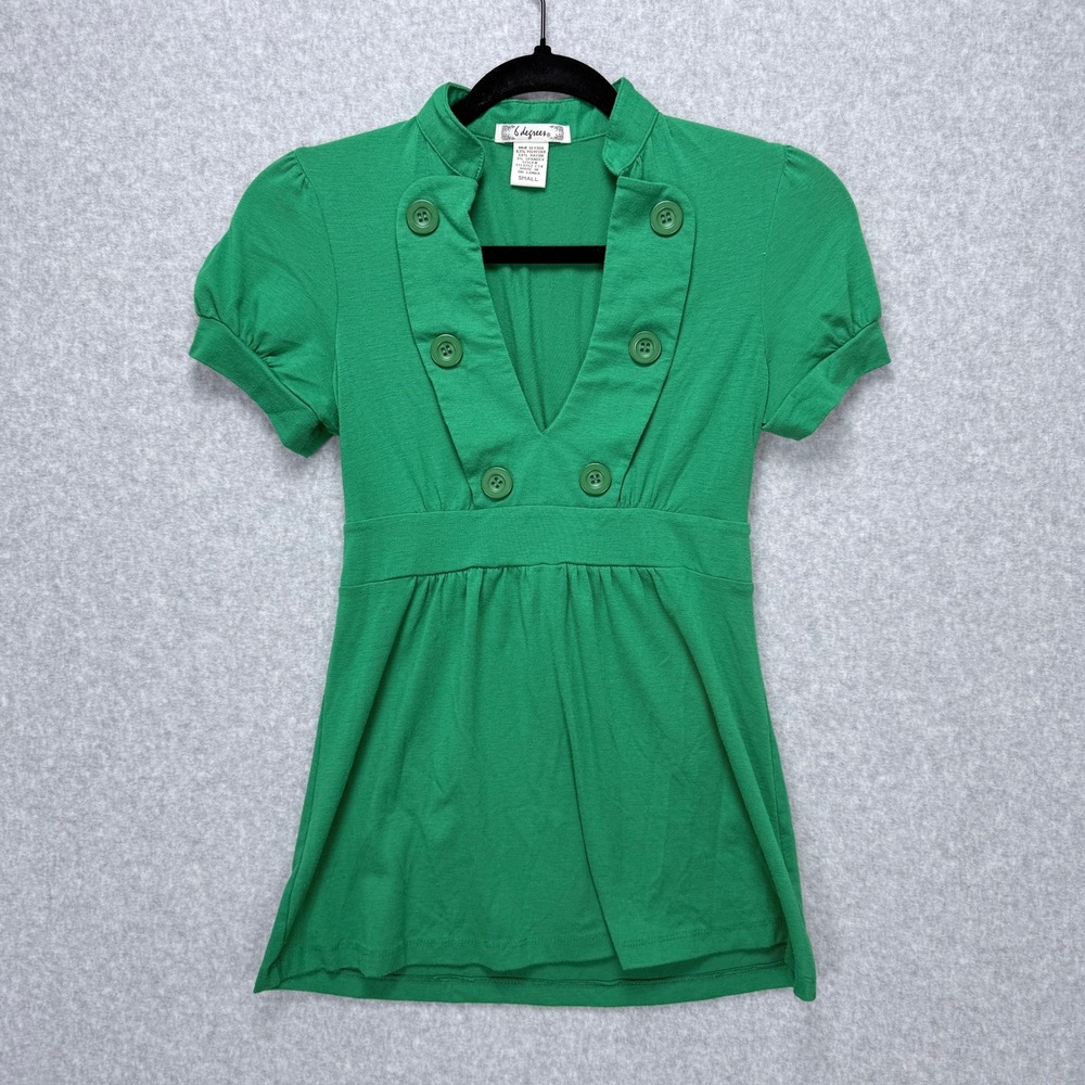 6 Degrees Babydoll Blouse Women Small Green VTG Y2K